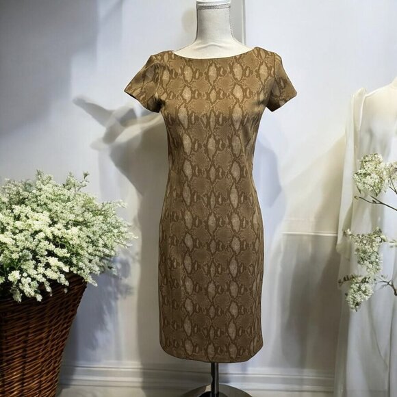 Ralph Lauren Executive Chic Animal Print Ponte Knit Midi Dress XS - Picture 1 of 10